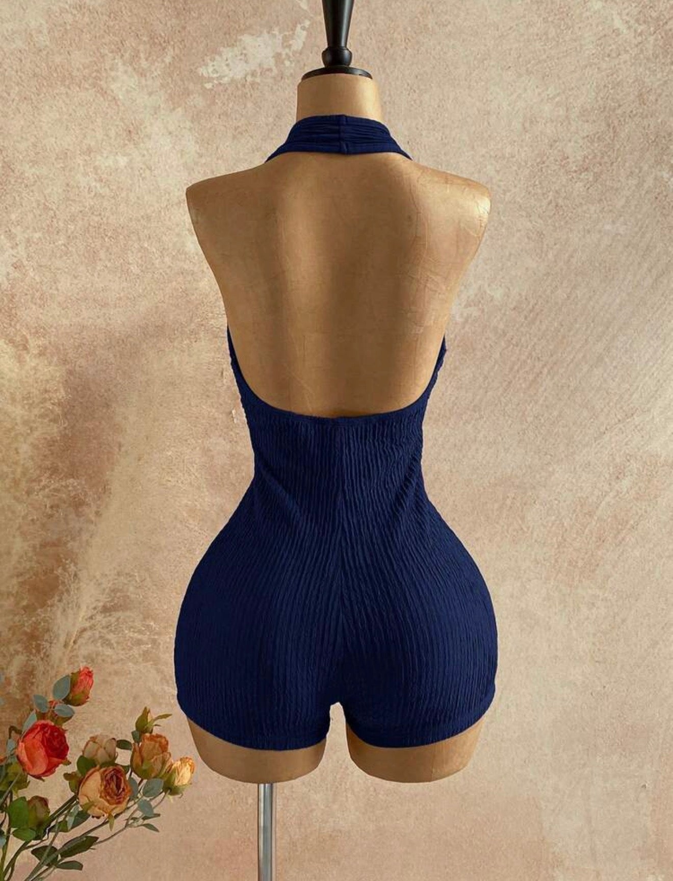 Knit Textured Backless Romper