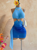 Gradien Backless Halter Mini Dress