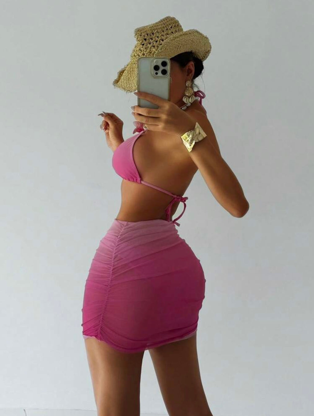 3pcs Bikini Set with Chiffon Skirt Coverup