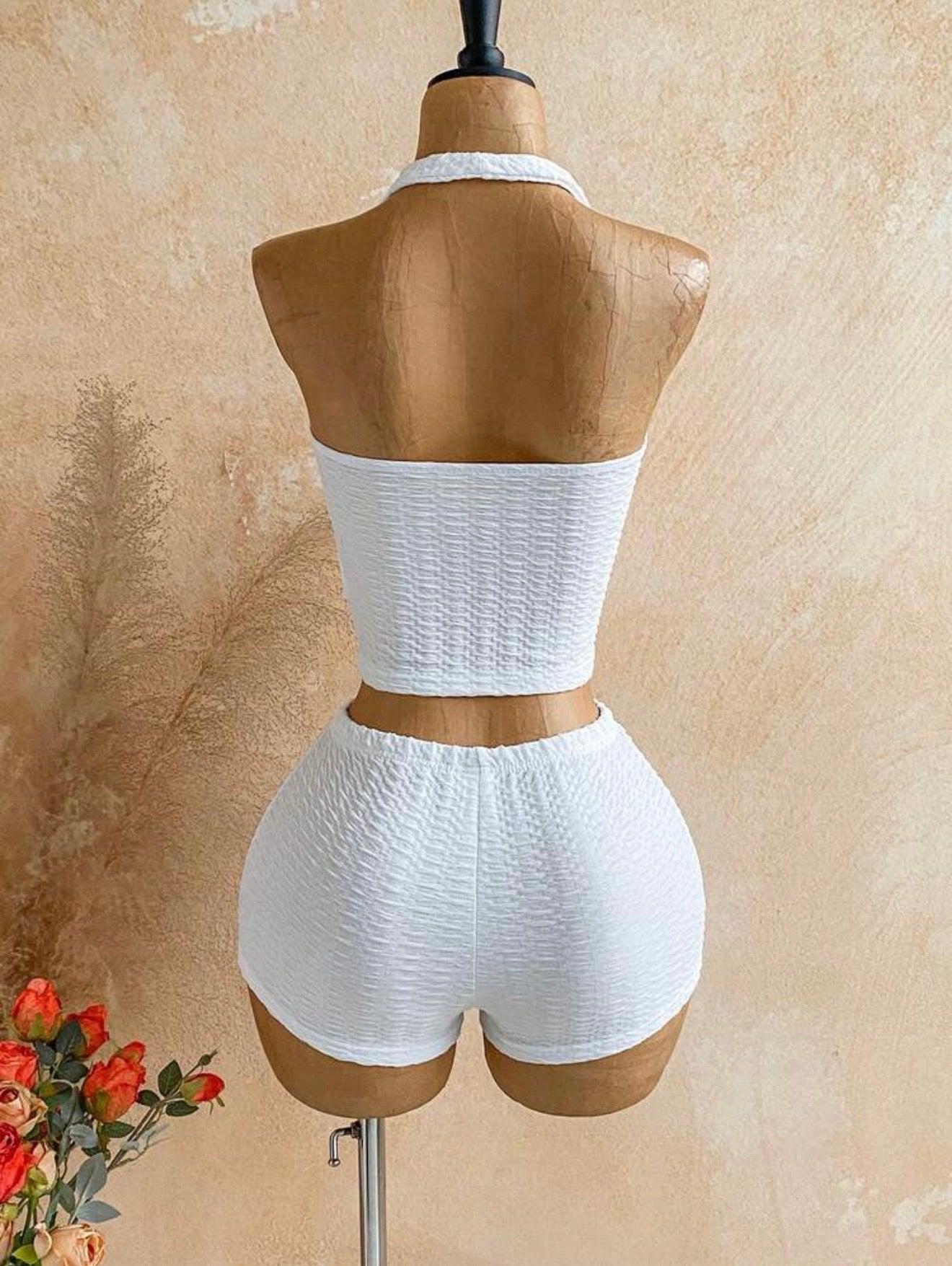 White 2pcs Set Top & Shorts