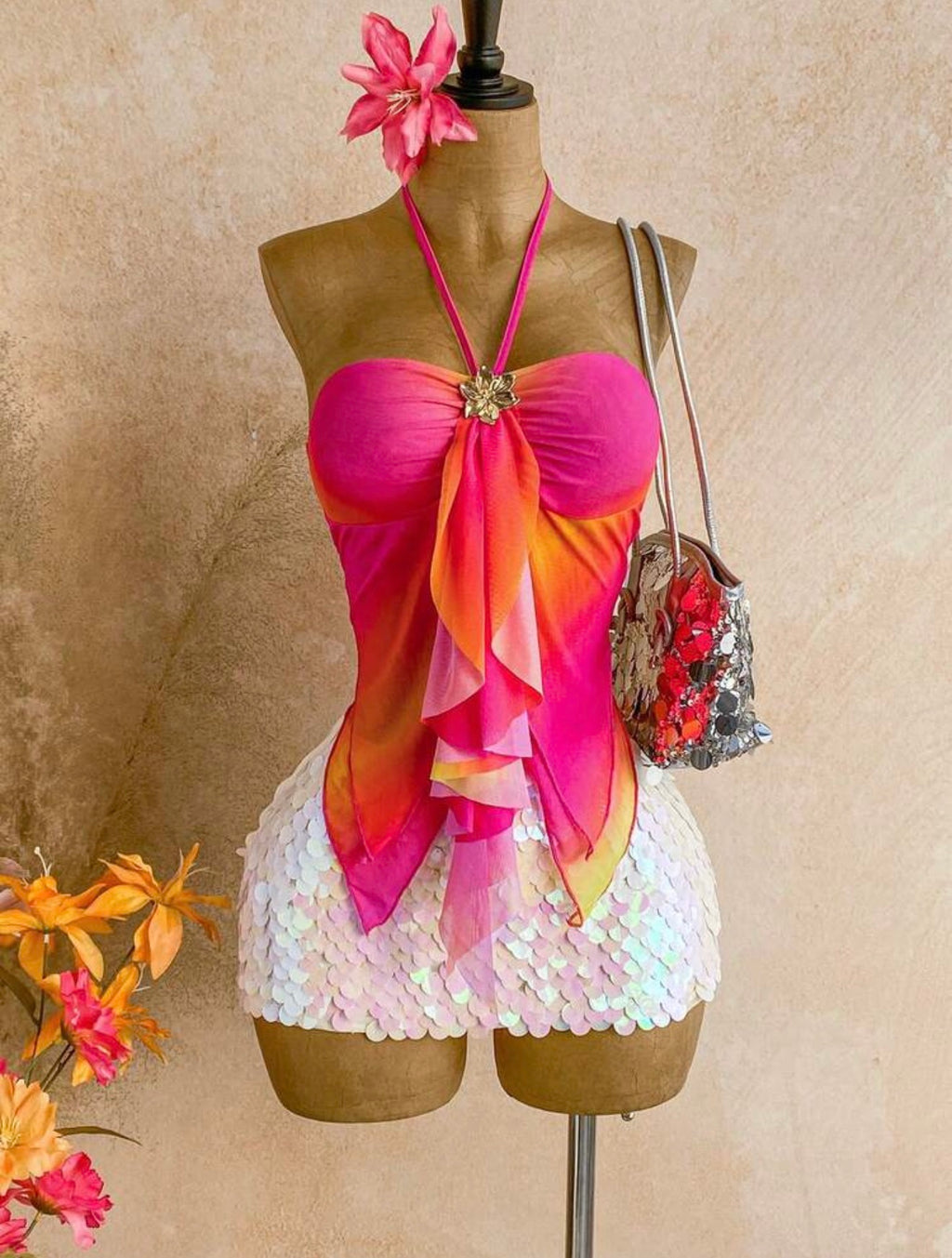 Tie Up Halter Top with SeaShell Decor