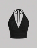 Black Knitted Halter Top
