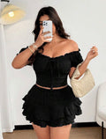 PLUS SIZE Off Shoulder Top & Skort Set