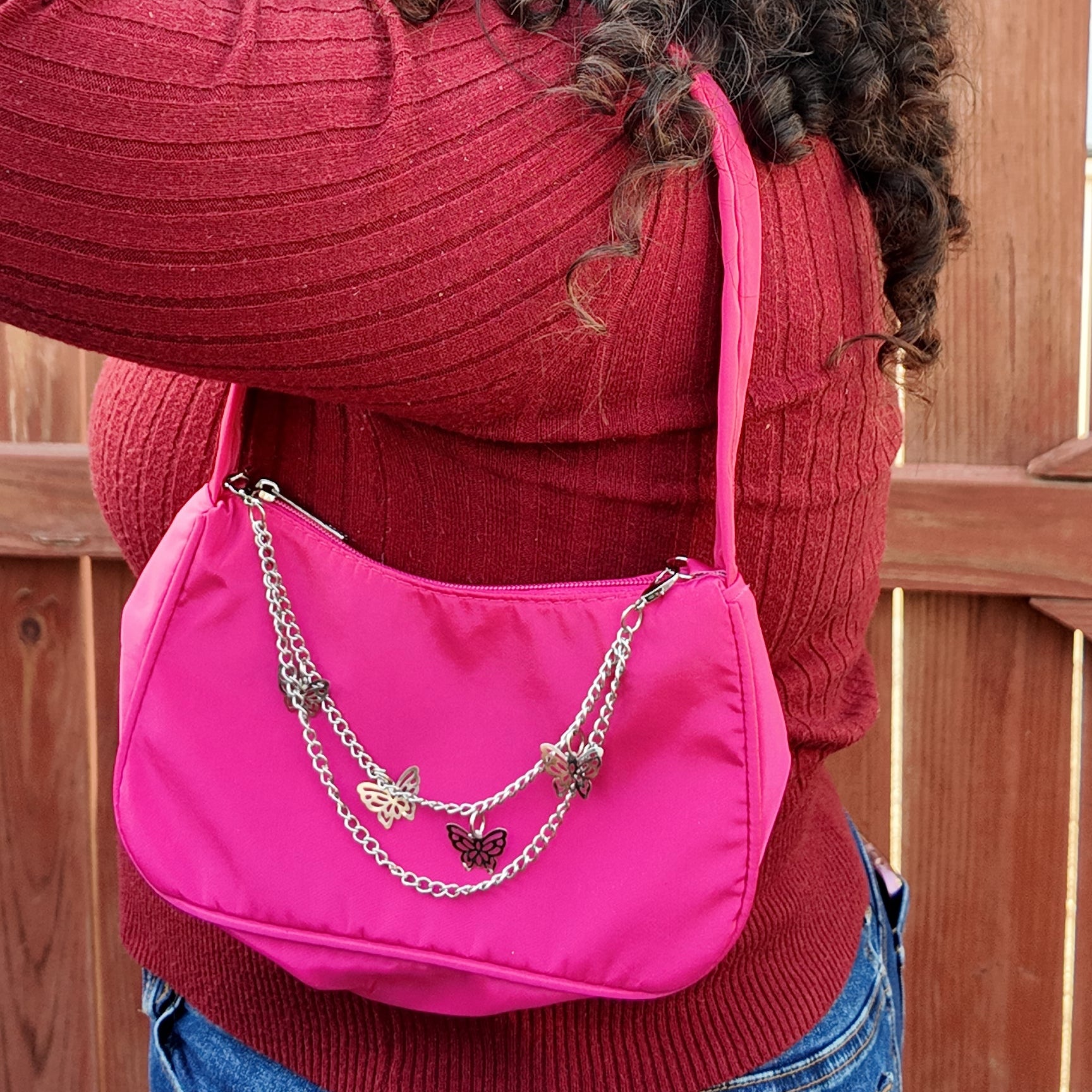 Shoulder Bag with Chain Decor