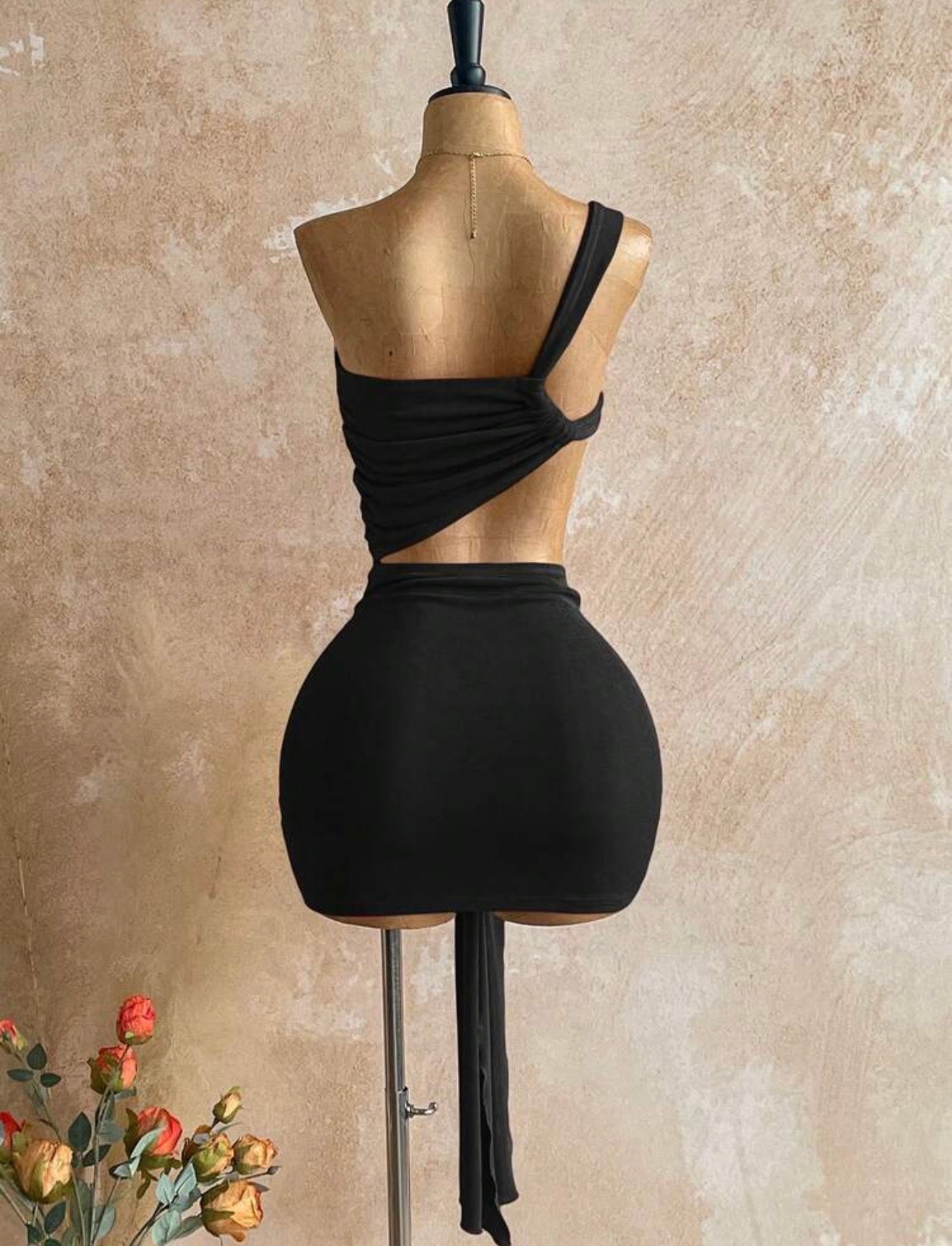 Asymmetrical Waist Cut Mini Dress
