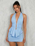 Backless Halter Top & Mini Skirt 2pcs Set