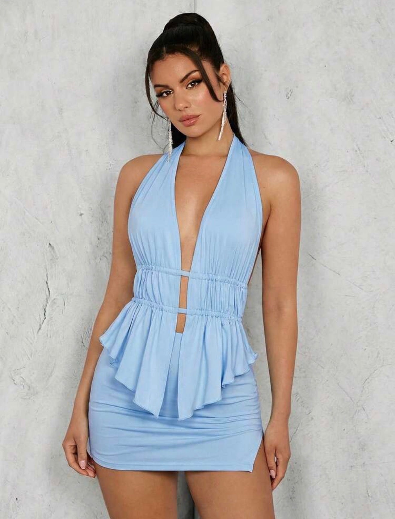 Backless Halter Top & Mini Skirt 2pcs Set