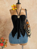 Black Halter Top with SeaShell Decor