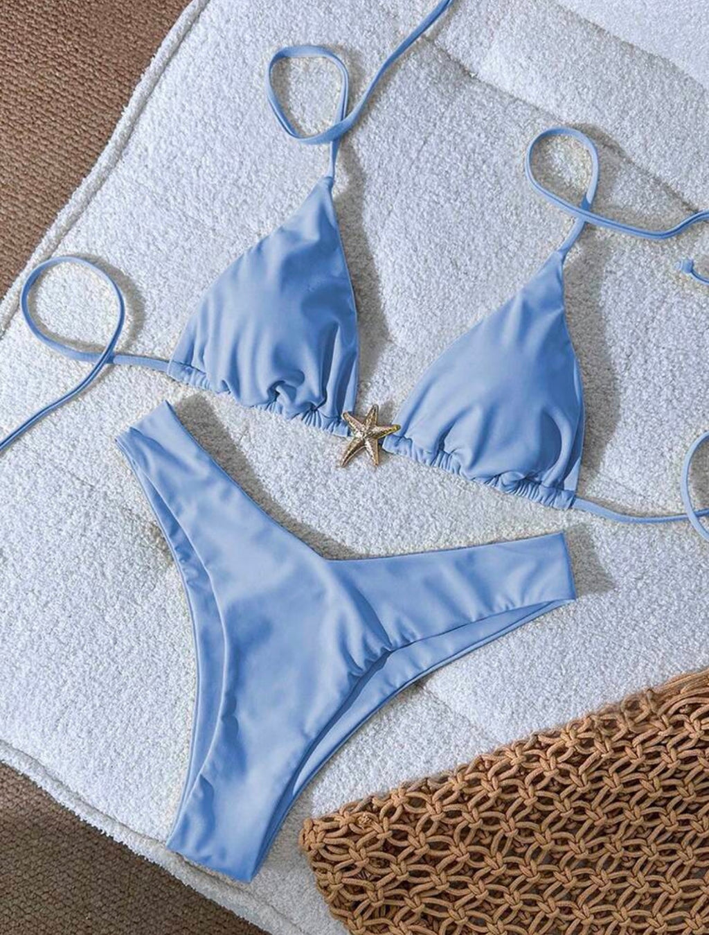 2pcs Blue with Gold Detail Bikini Set