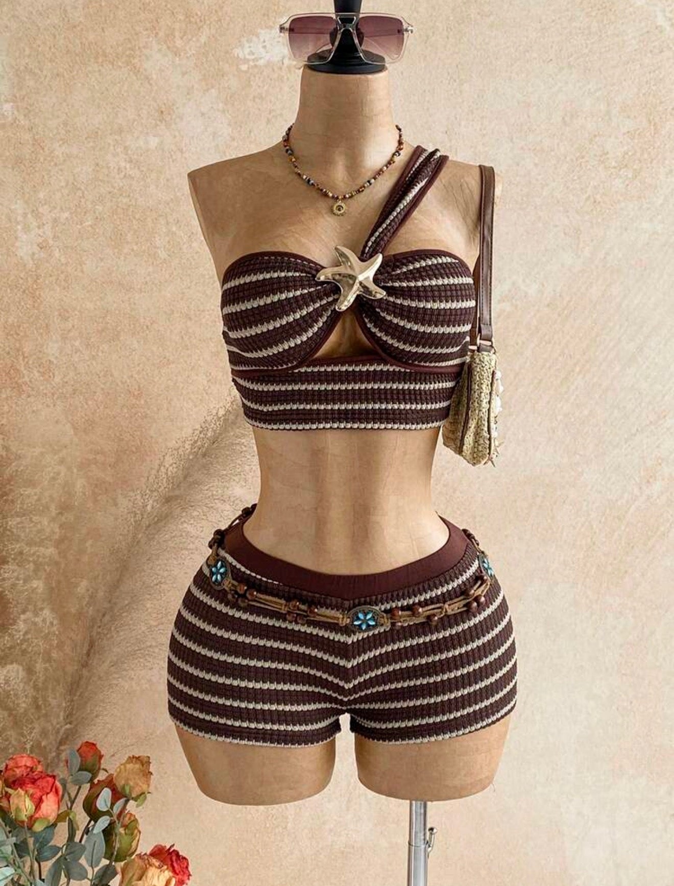 2PCS Top & Mini Shorts with Gold Decor