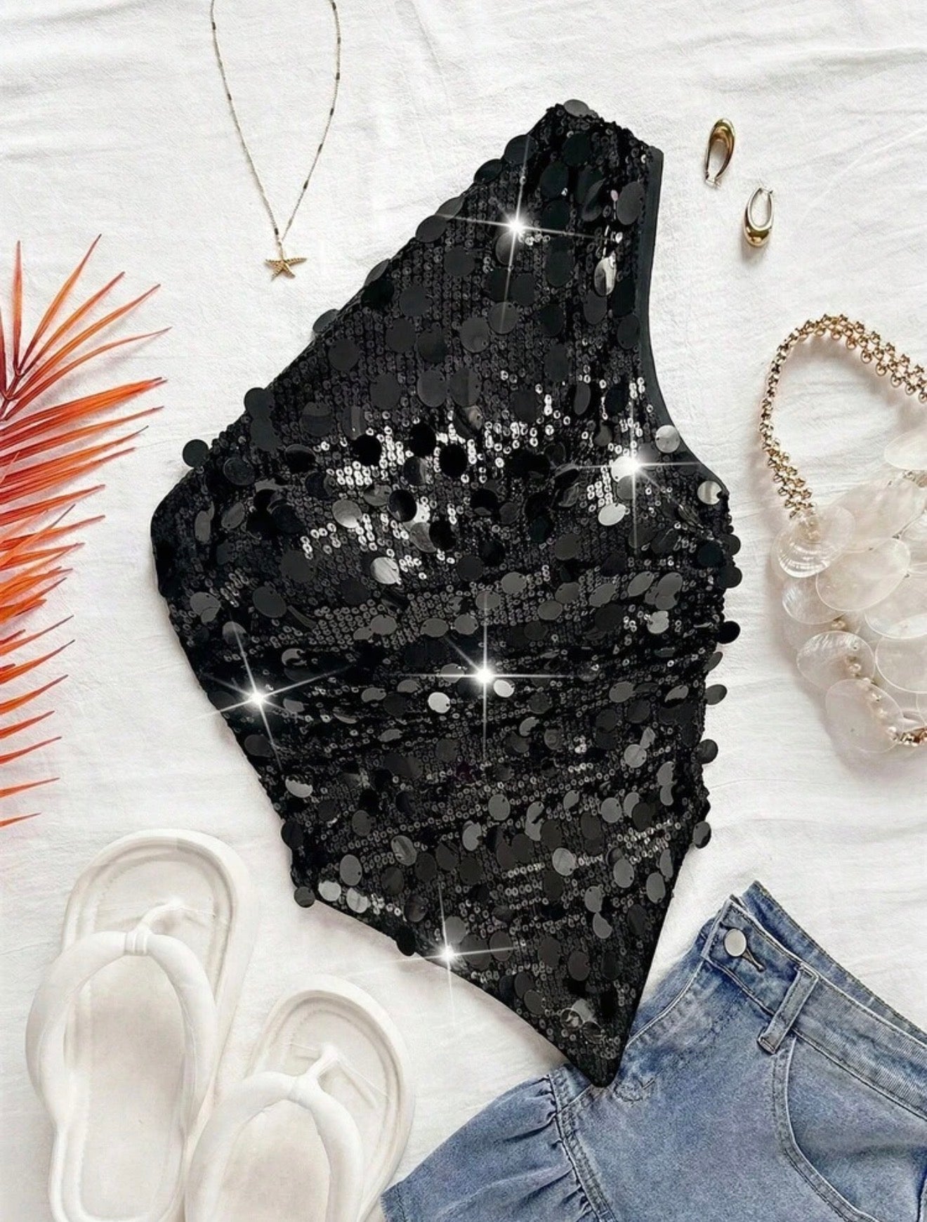 Asymmetrical Sequin Sparkly Top