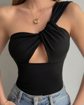 Black halter top with cut-out design