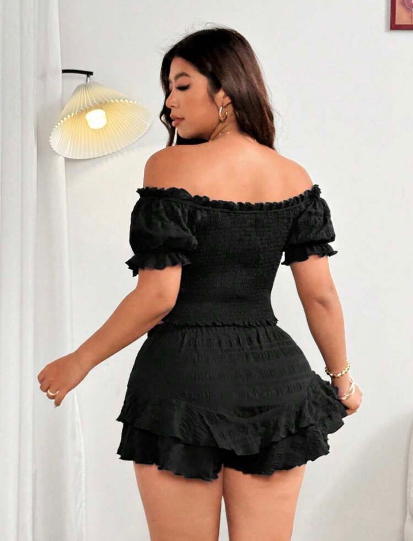 PLUS SIZE Off Shoulder Top & Skort Set