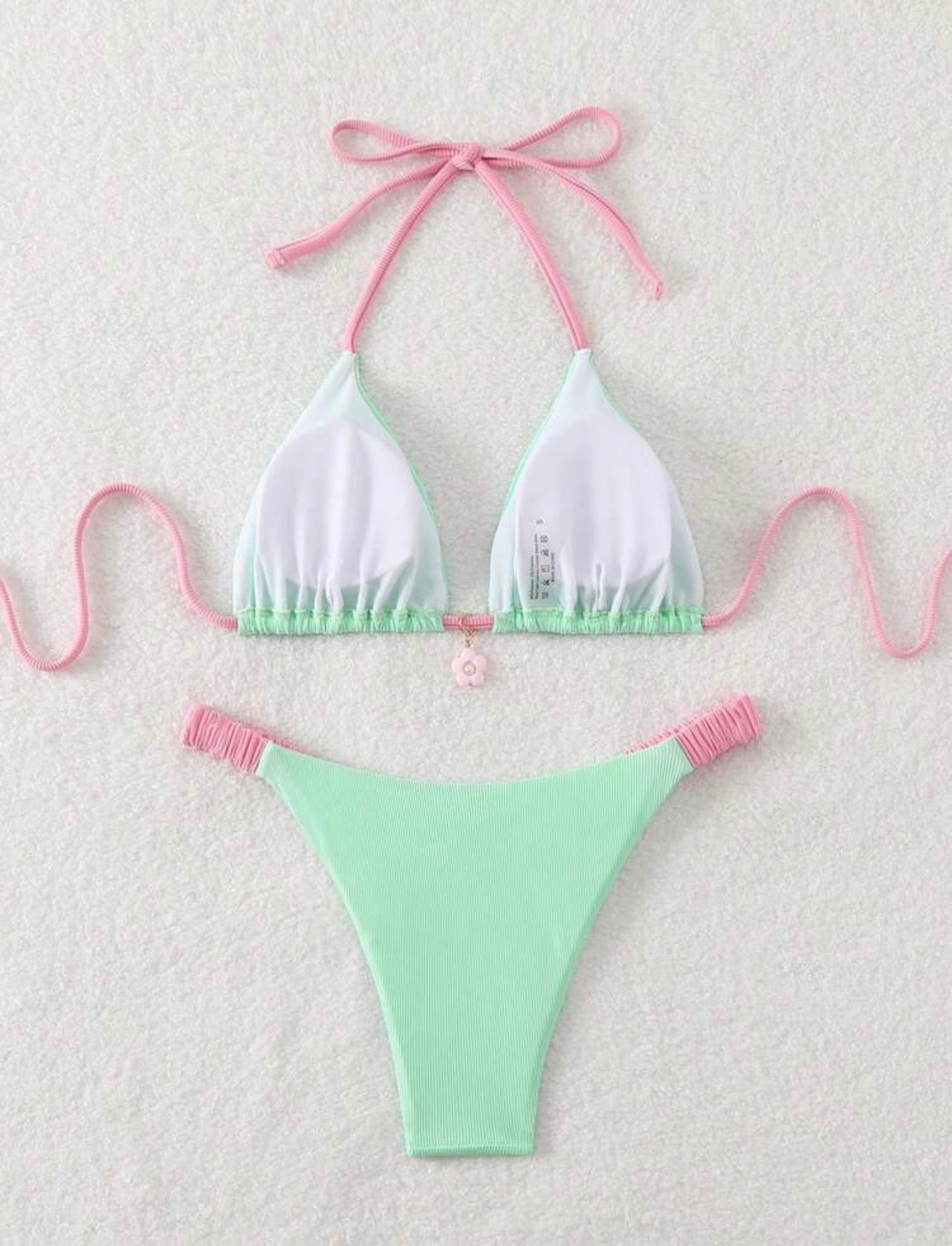 Turquoise with Pink Details 2pc Bikini Set