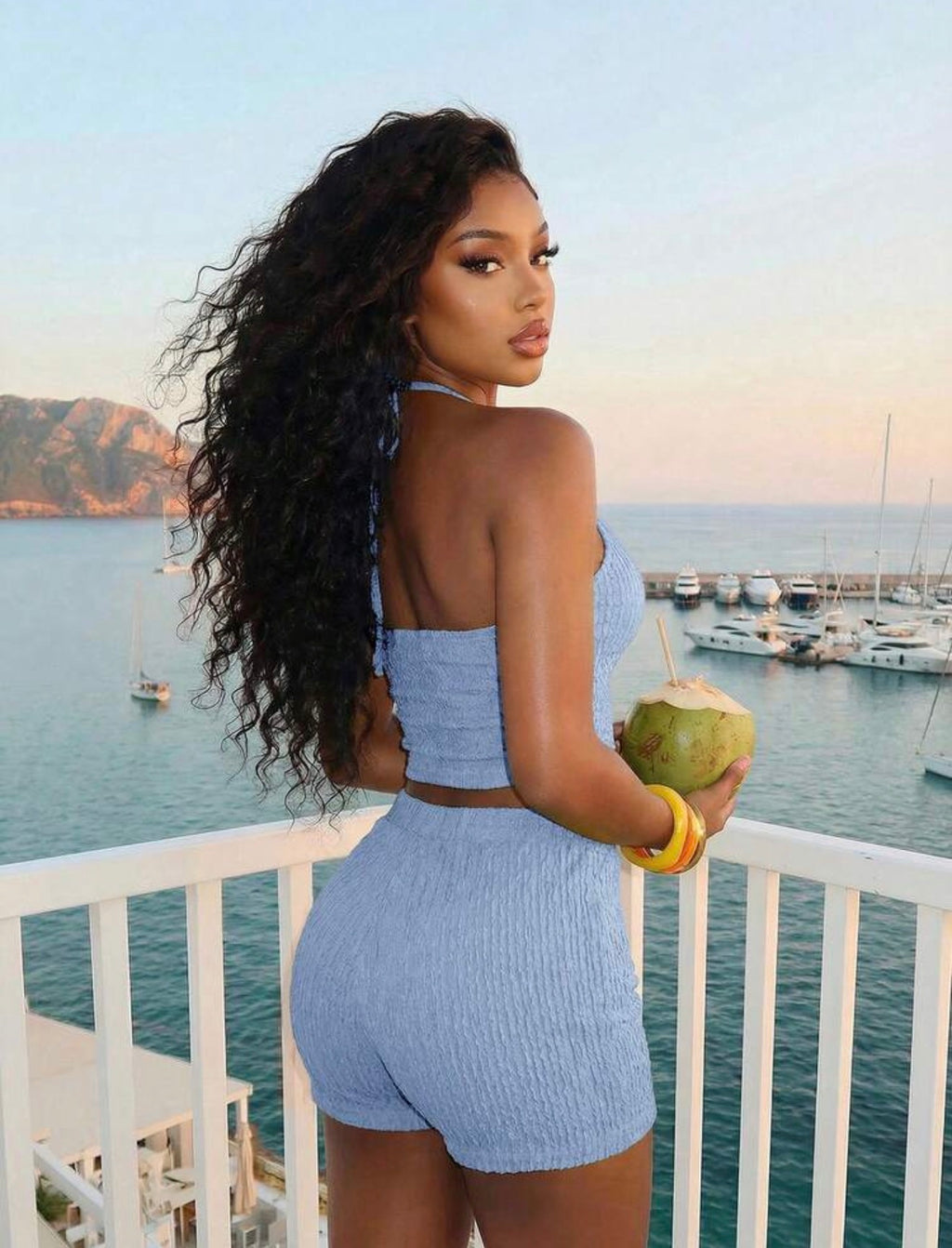Knit Textured Halter top & Shorts 2PCS Set