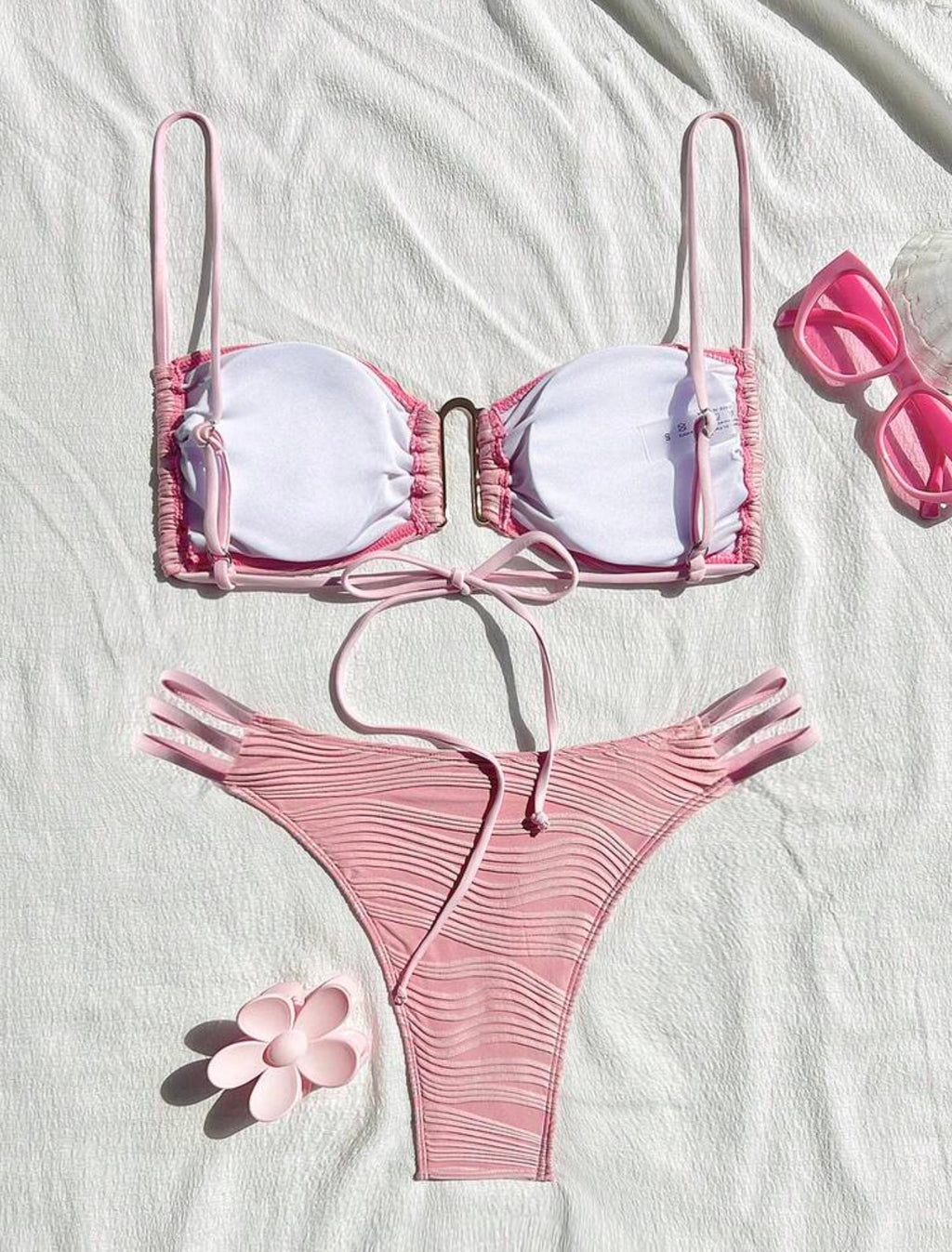 2pcs Tie up Pink Bikini