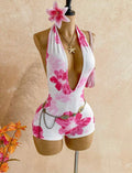 Floral White & Pink Backless Romper