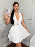 Front Knot Casual Shirt Collar Mini Dress