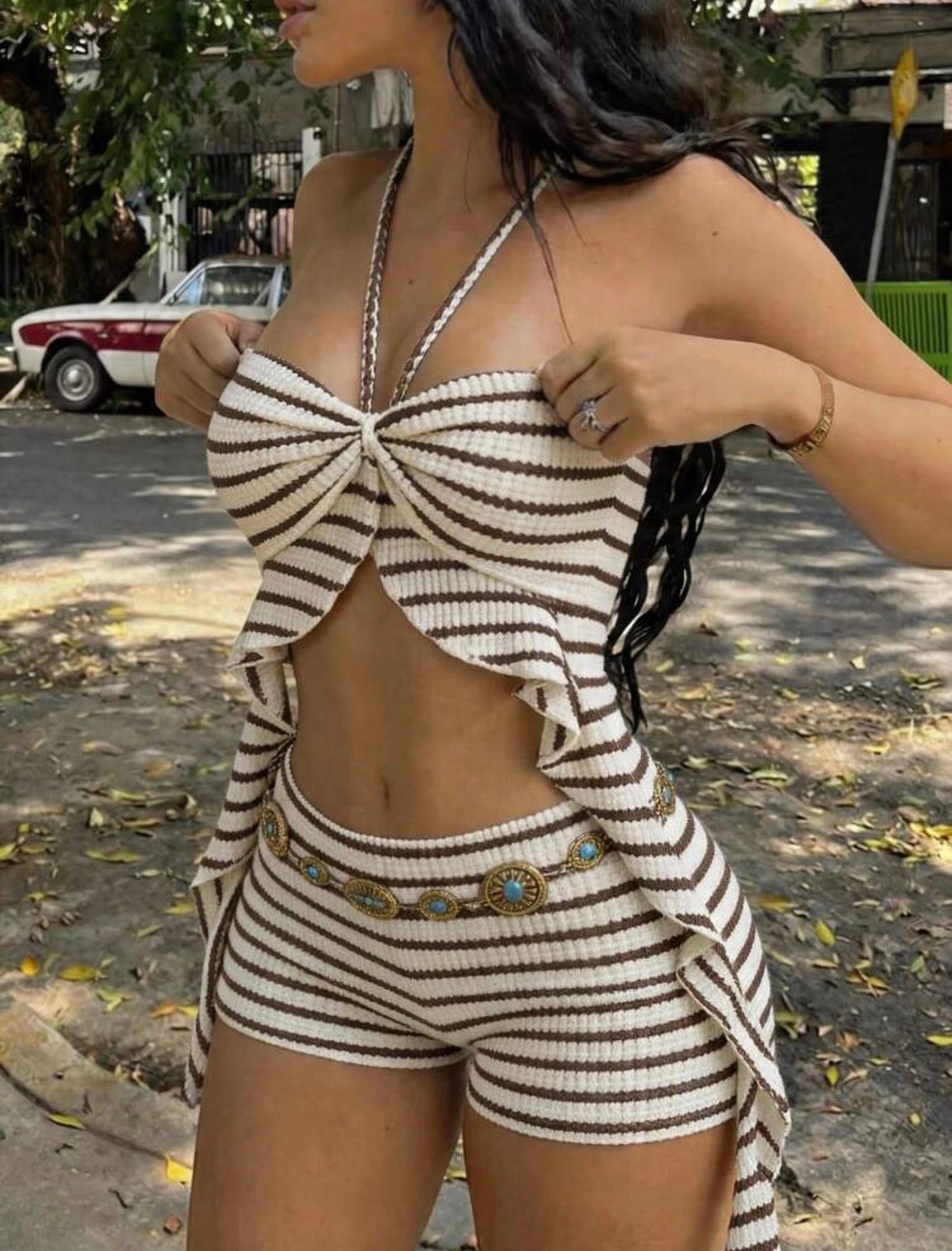 Striped camisole Top & Mini Short 2PCS SET