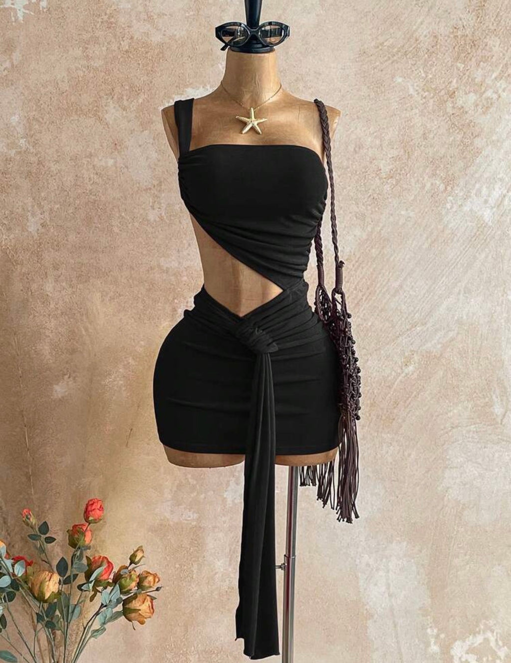 Asymmetrical Waist Cut Mini Dress