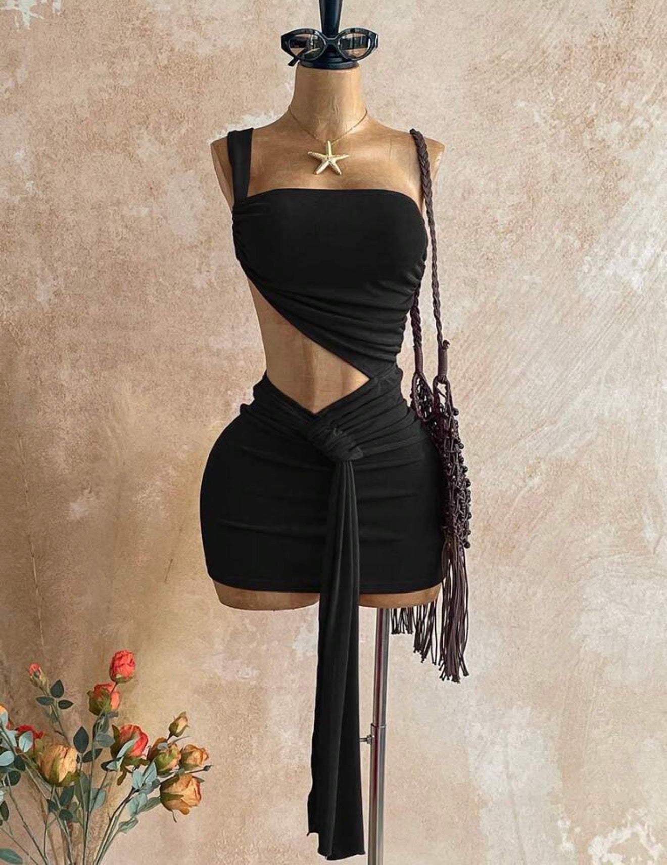 Asymmetrical Waist Cut Mini Dress