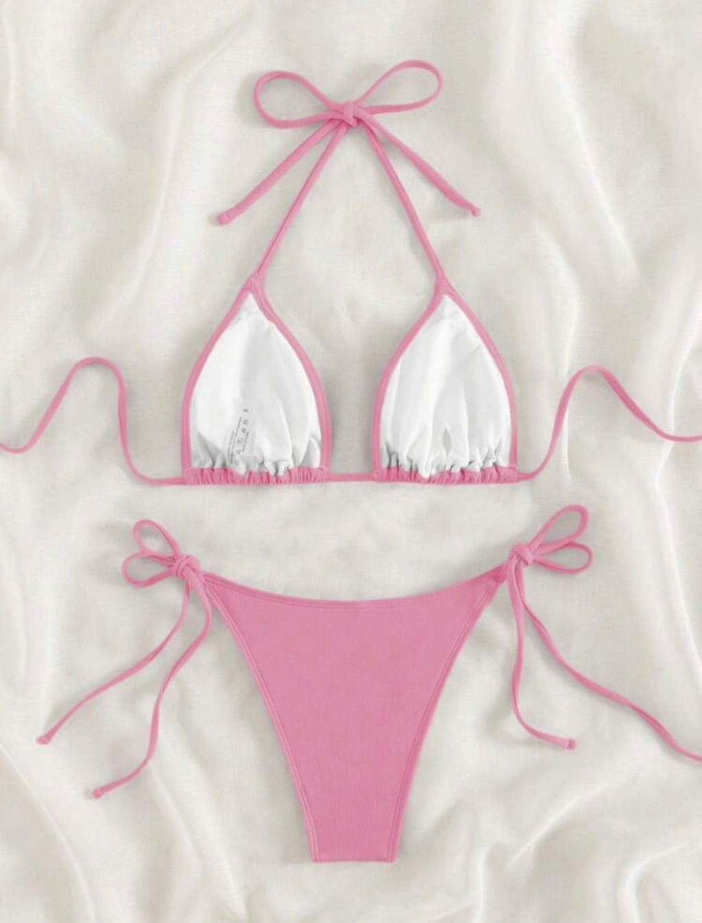 Solid Color Pink 2pcs Bikini