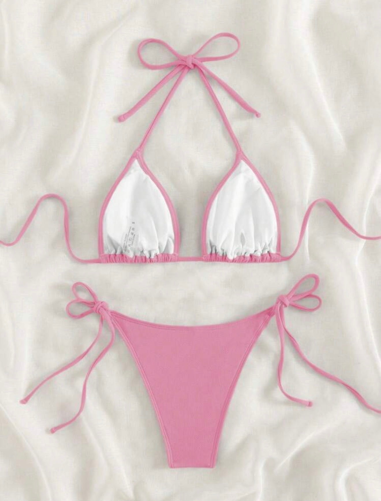 Solid Color Pink 2pcs Bikini