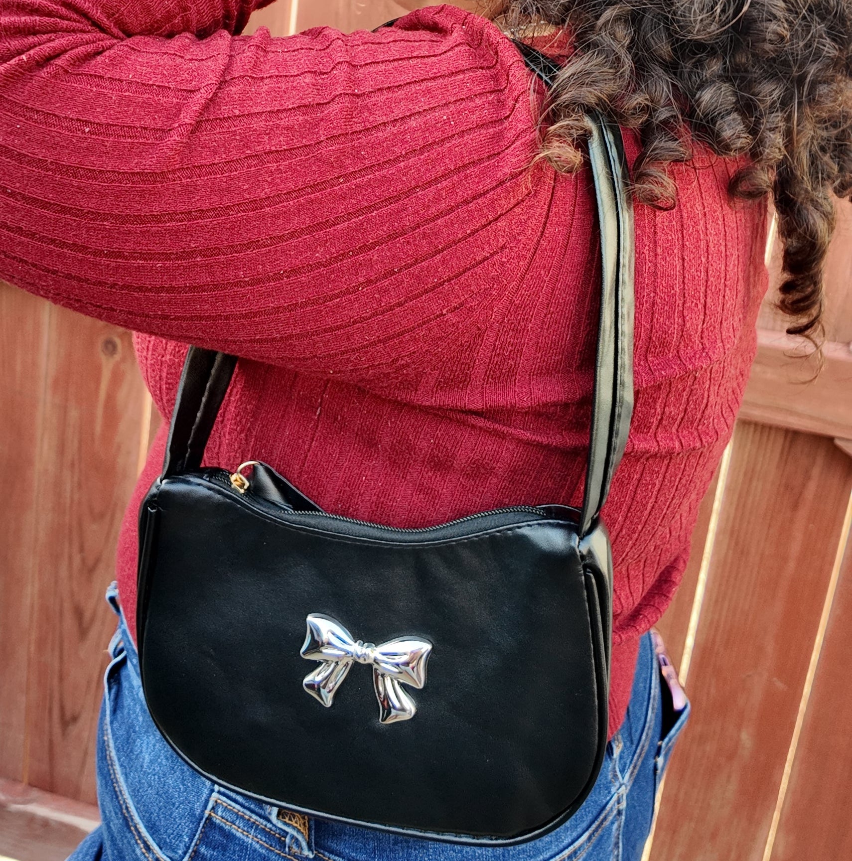 Small Shoulder Bag With Silver Bow Detail
