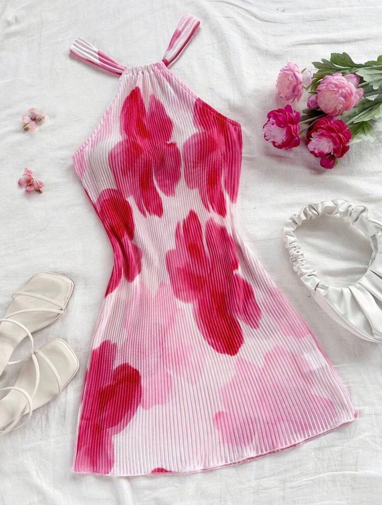 Floral Pleated Mini Dress