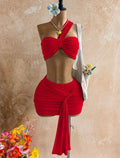 Pleated Sleeveless Top & Tie Waist Bodycon Mini Dress 2pc Set