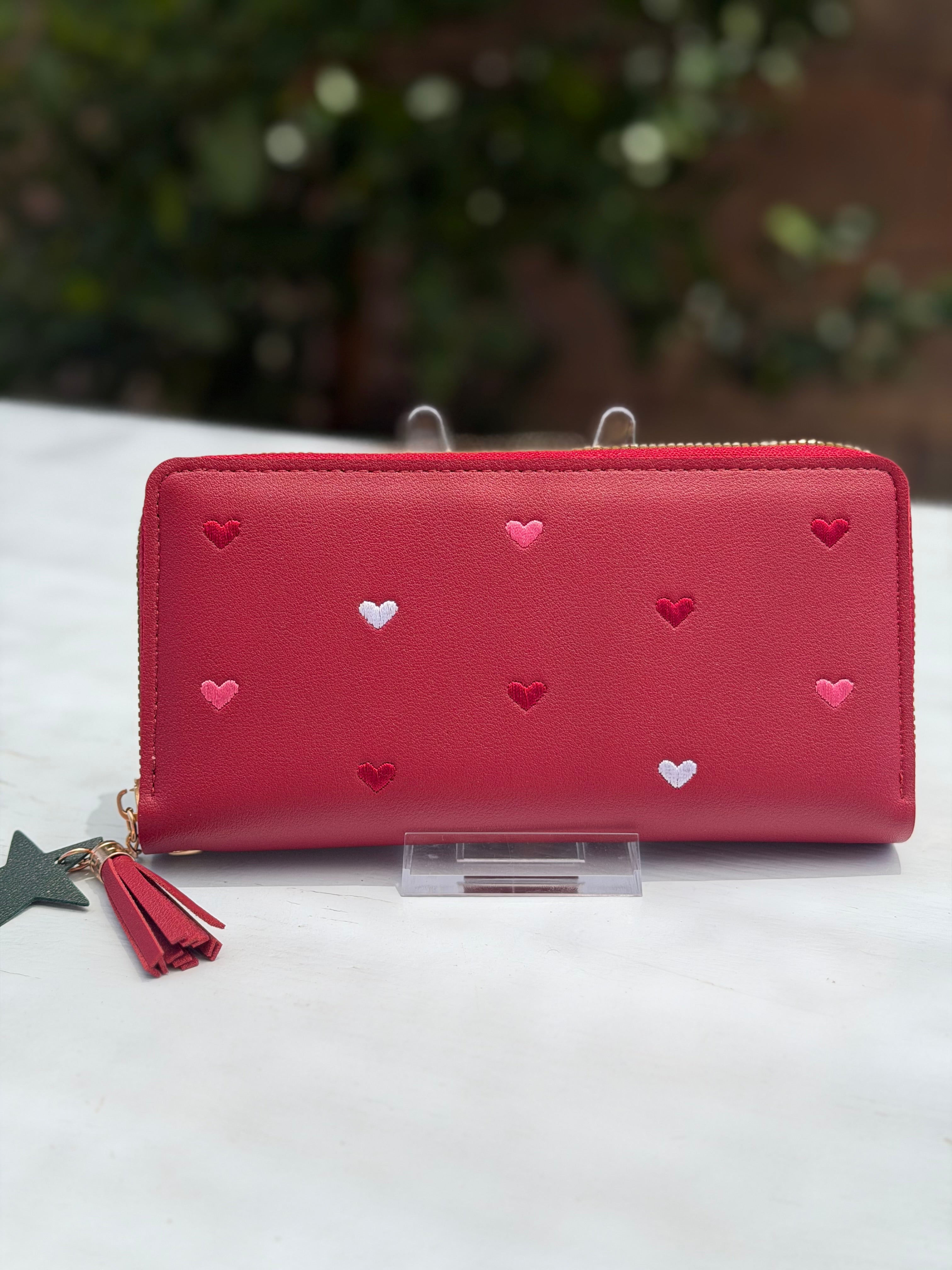 Heart Embroidery Large Wallet