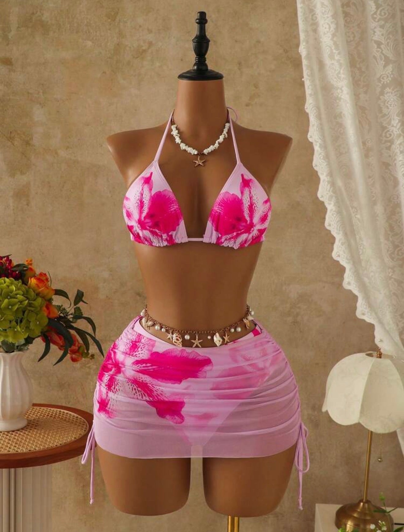 3pcs Bikini Set with Mesh Skirt