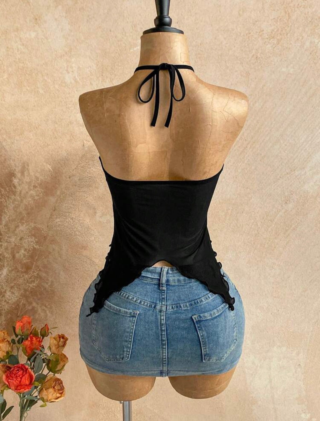 Black Halter Top with SeaShell Decor