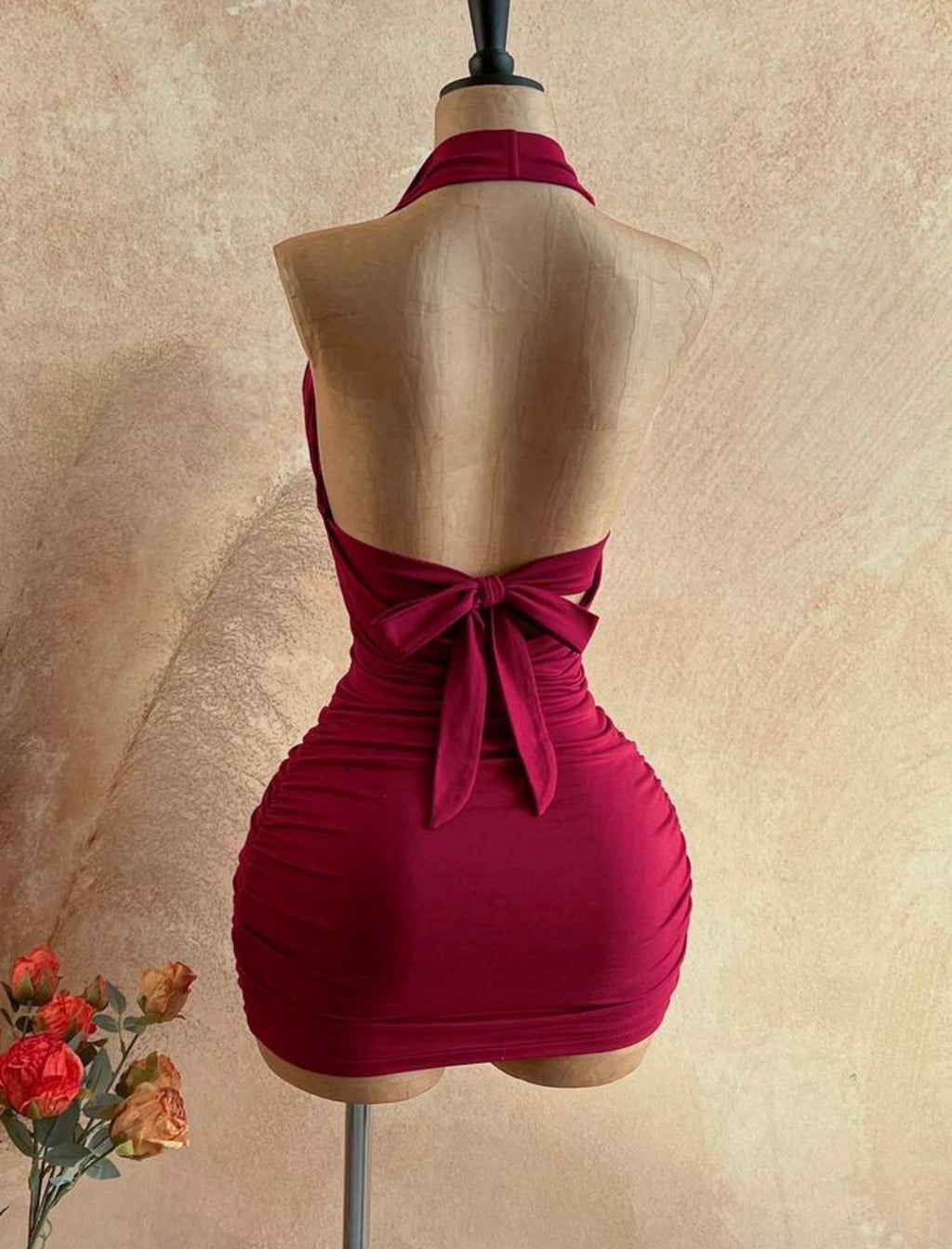 Plunging Neck Backless Fitted Mini Dress