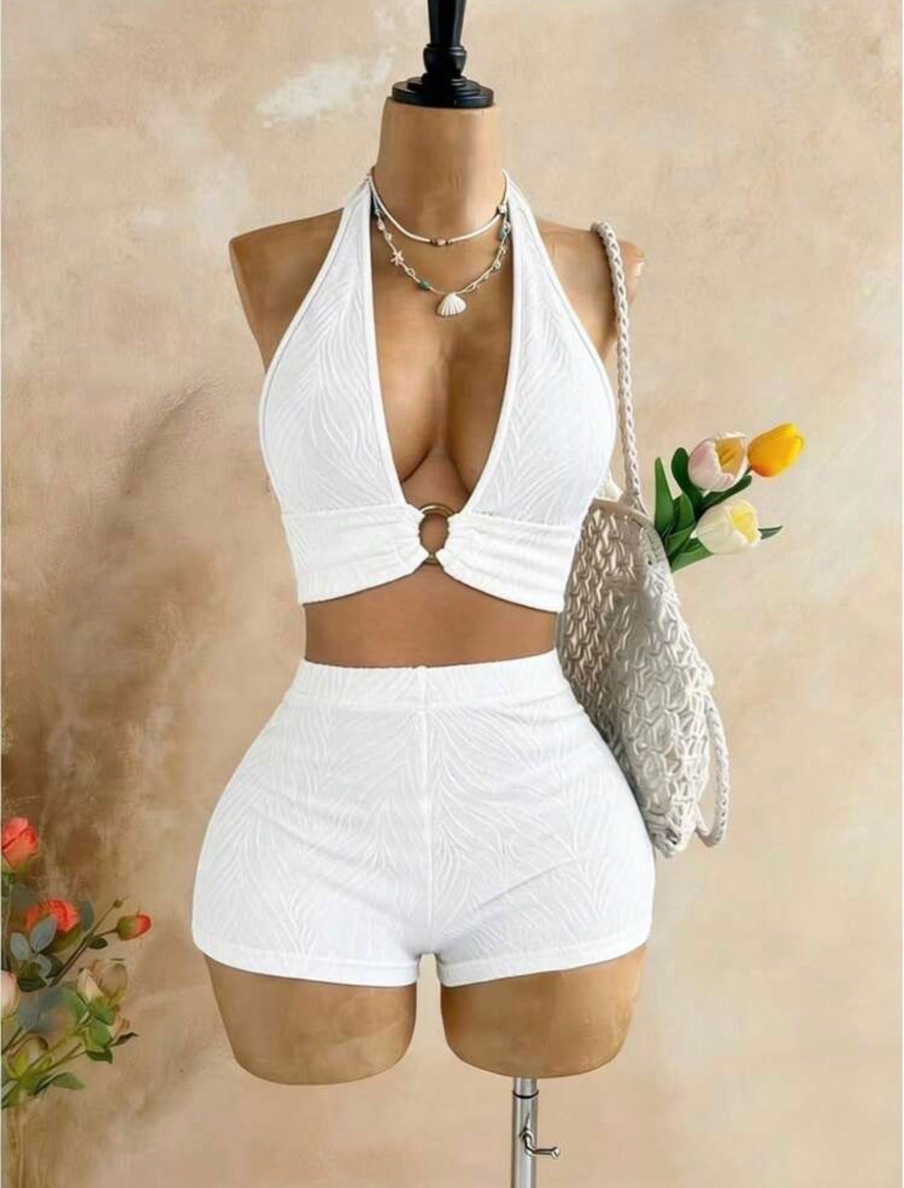 Pleated Knit Crop Top & Shorts Set
