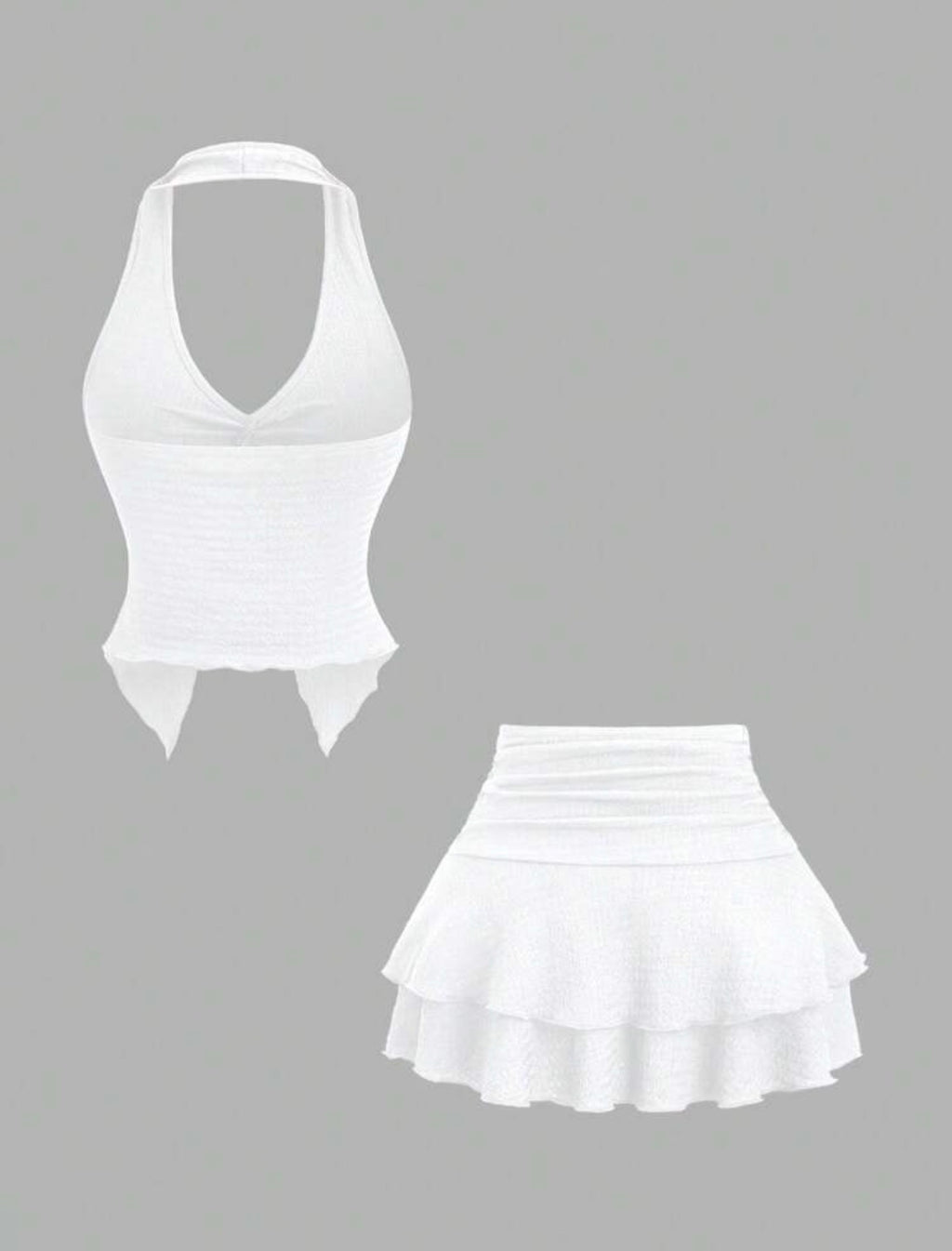 V-neck Crop Top & Mini Skirt 2PCS Set