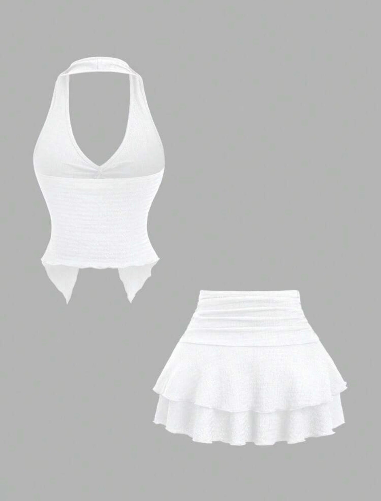 V-neck Crop Top & Mini Skirt 2PCS Set