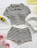 Cropped Short Sleeve Top And Shorts 2PCS SET