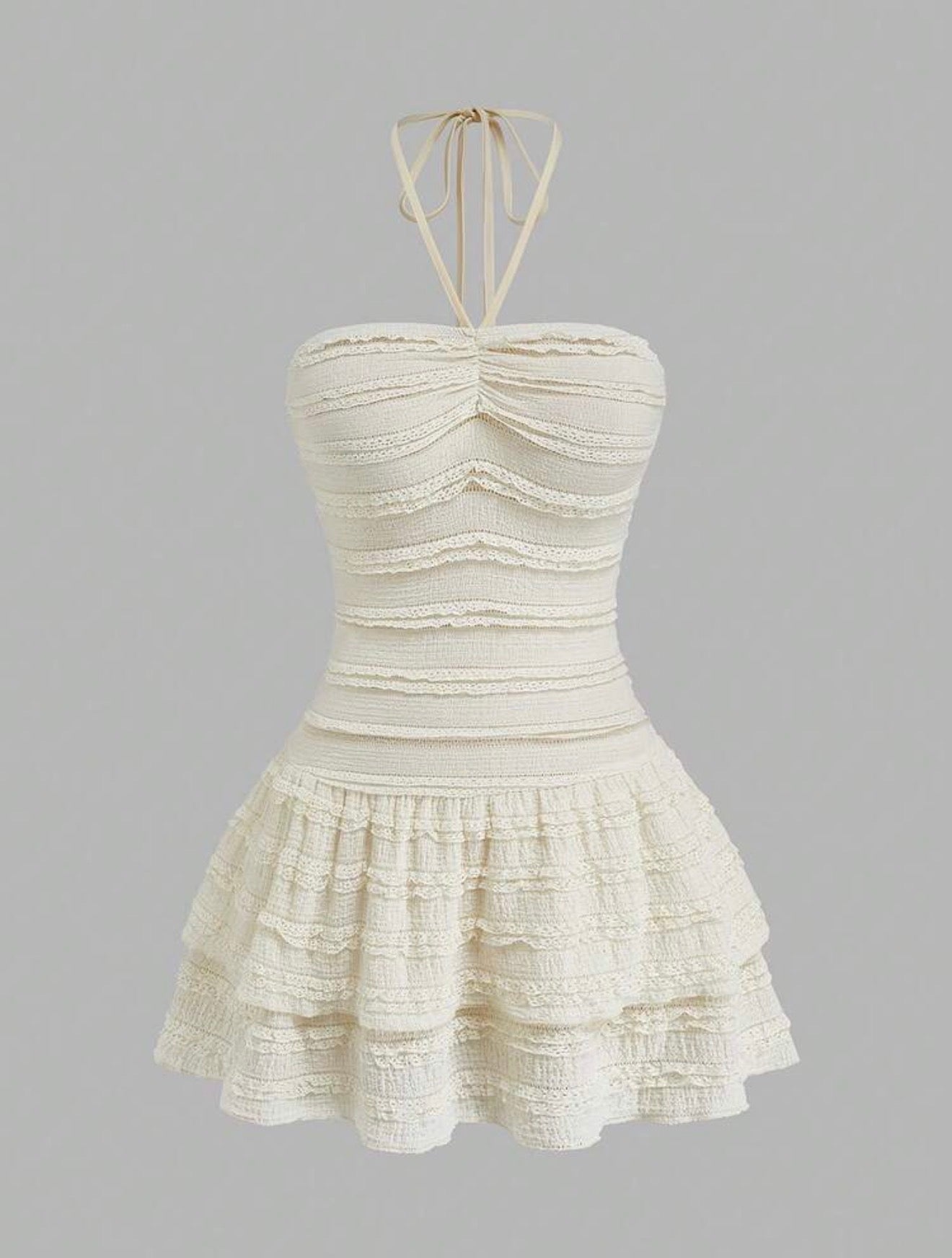 PLUS SIZE Vintage Backless Textured Ruffle Hem Dress