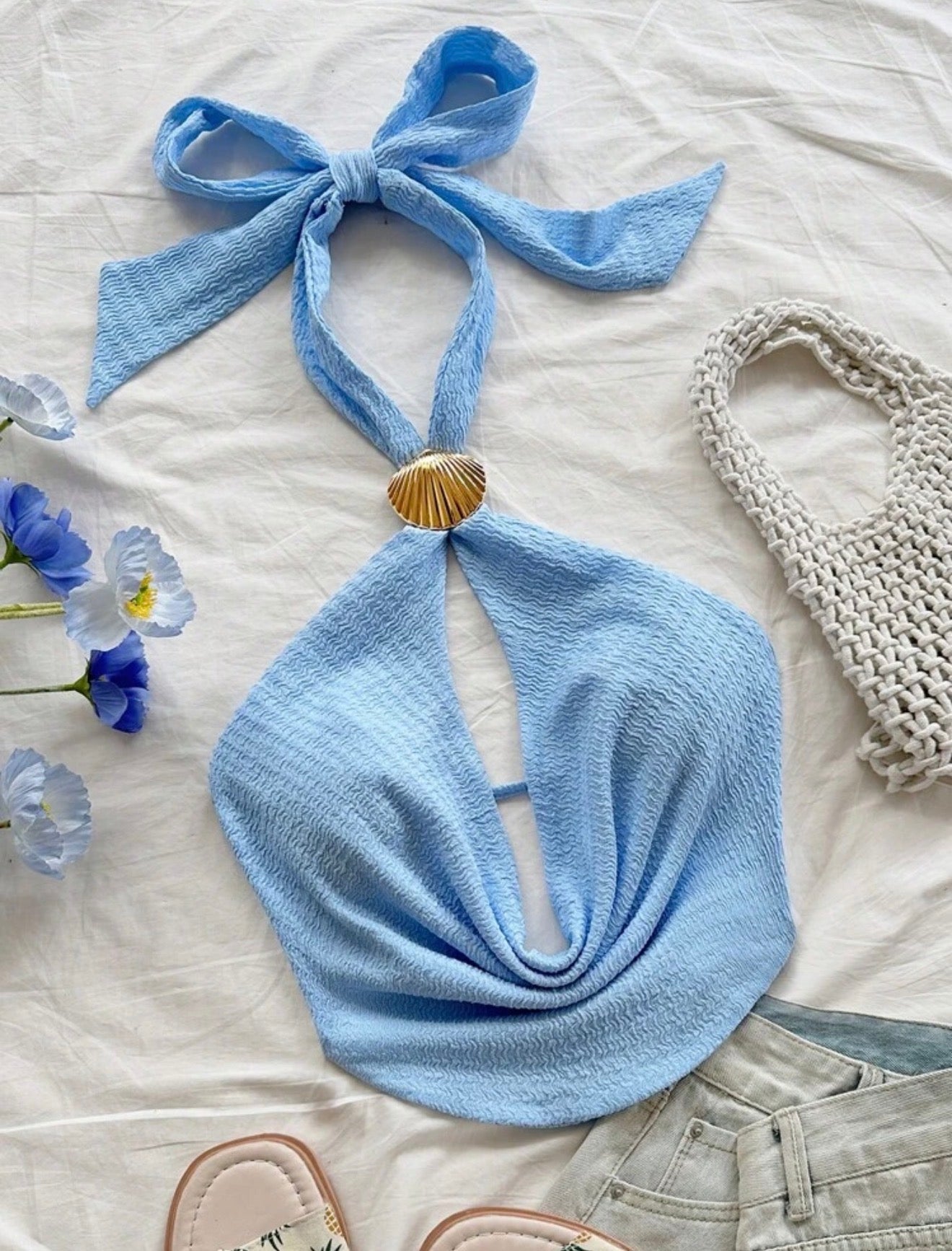Criss Cross Open Back Top with SeaShell Decor