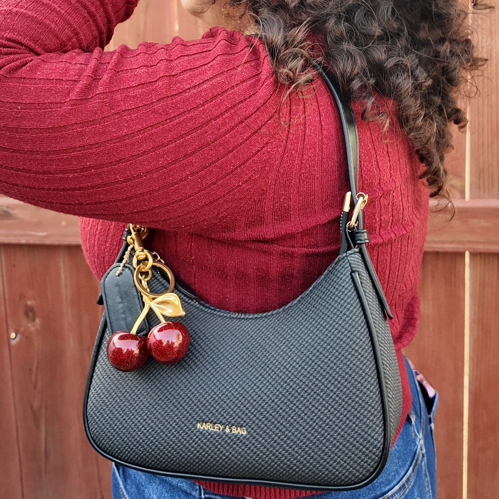 Shoulder/Crossbody Bag with Cherry Key Chain