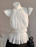 Pleated Halter Open Back Top
