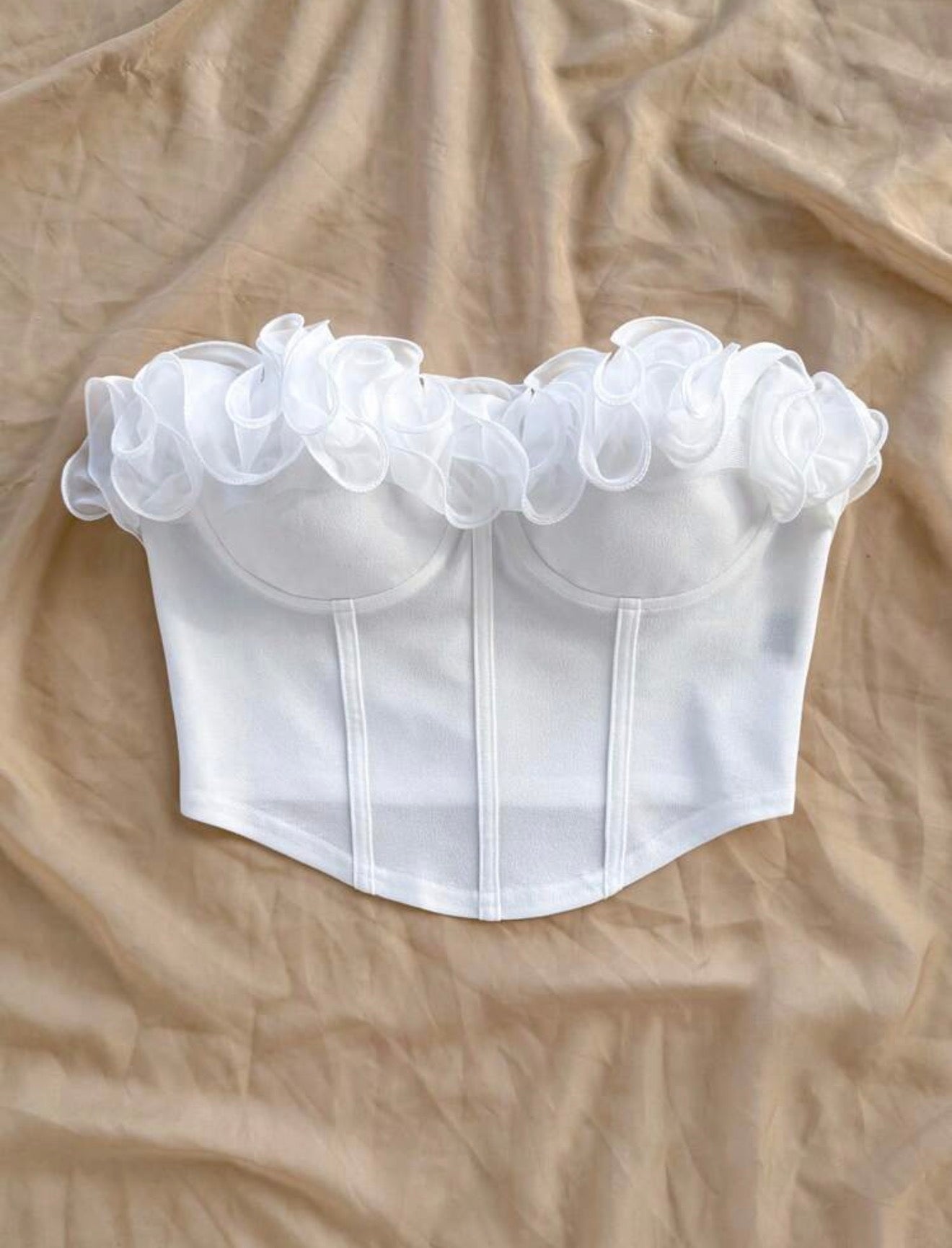 Strapless Ruffle Trim Fitted Top