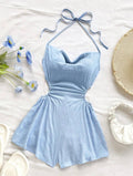 Tie Front Drape Cut Out Waist Romper