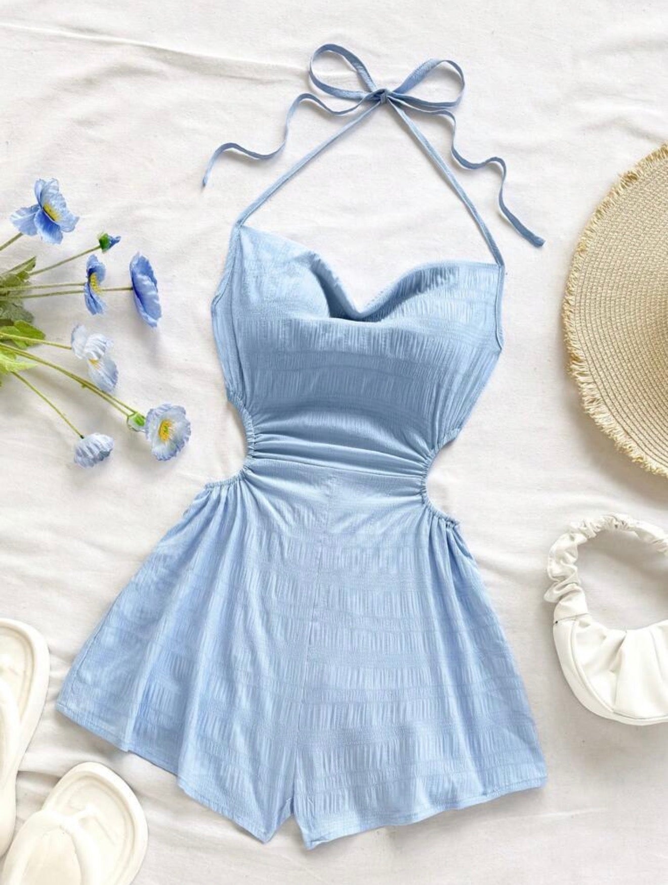 Tie Front Drape Cut Out Waist Romper