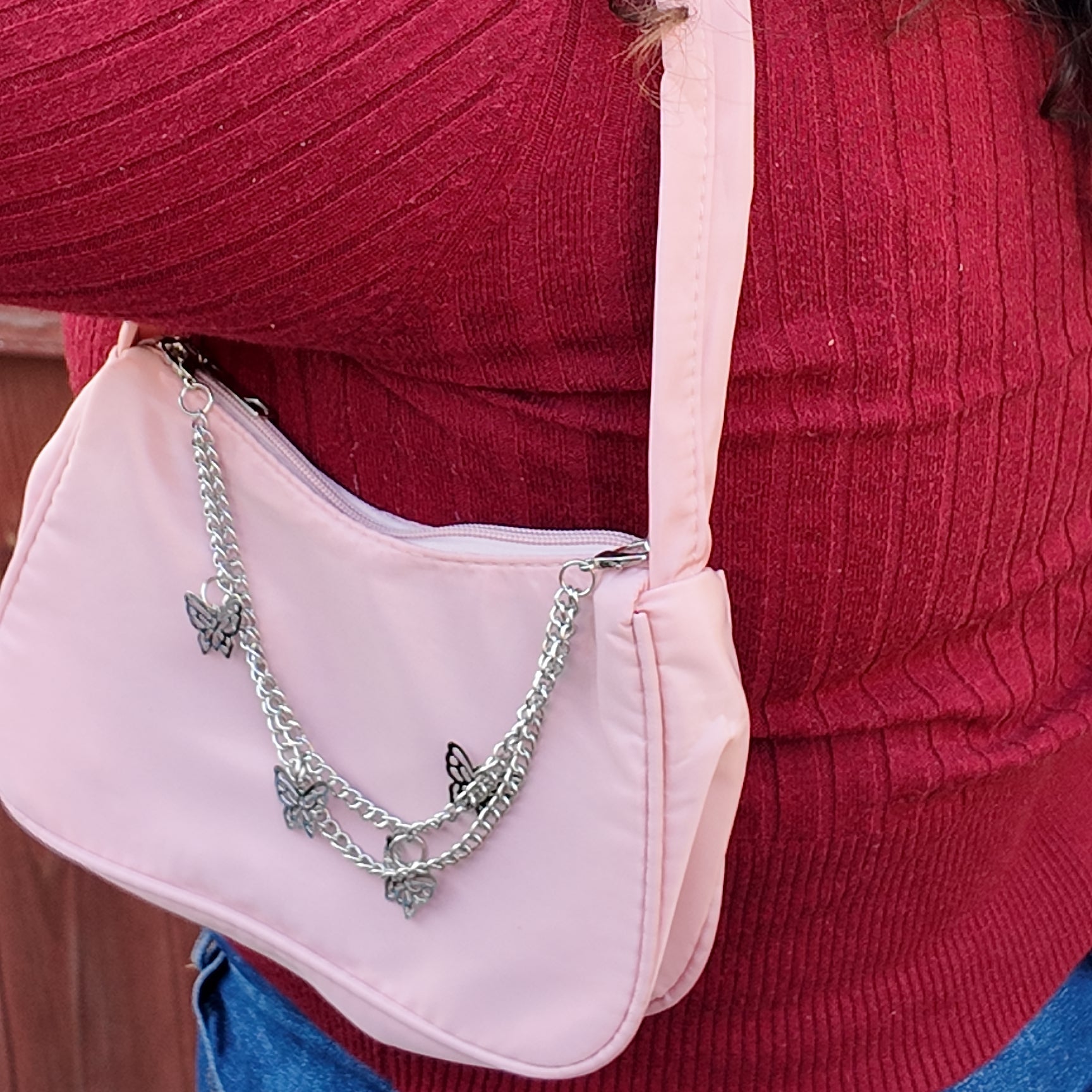 Shoulder Bag with Chain Decor