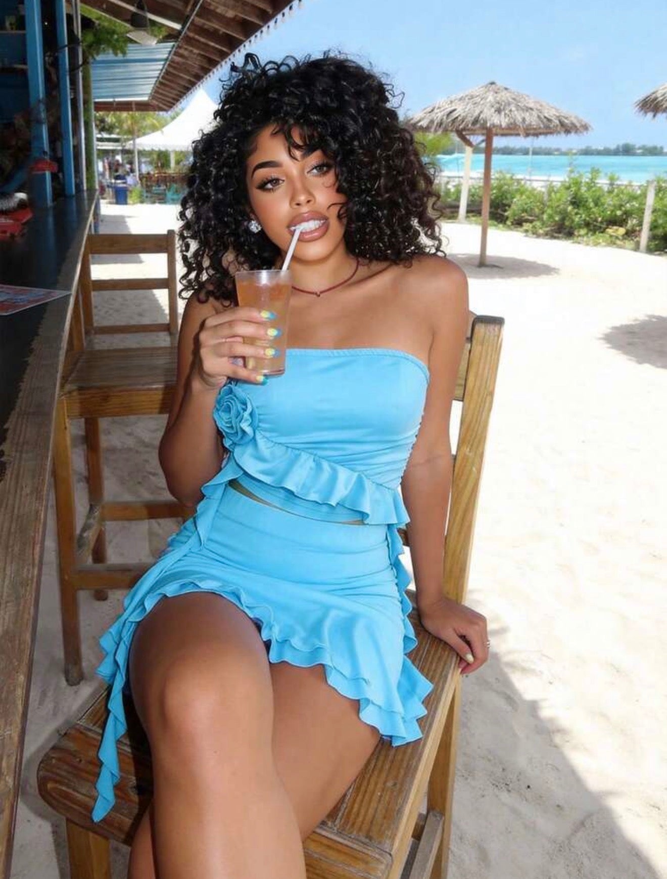Summer 2pcs Ruffle Crop Top & Skirt Set
