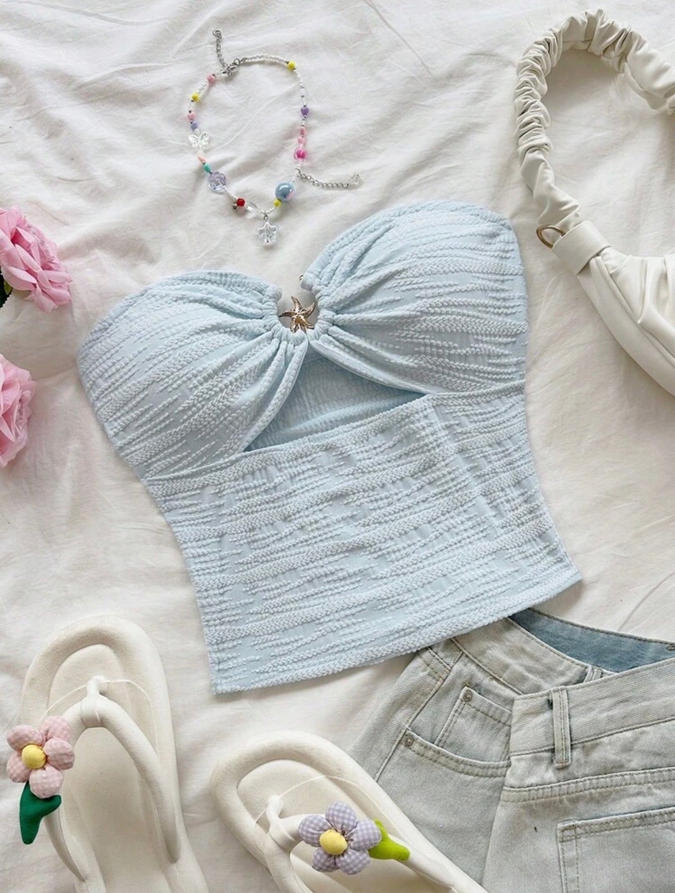 Light Blue Tube Top with Star Decor