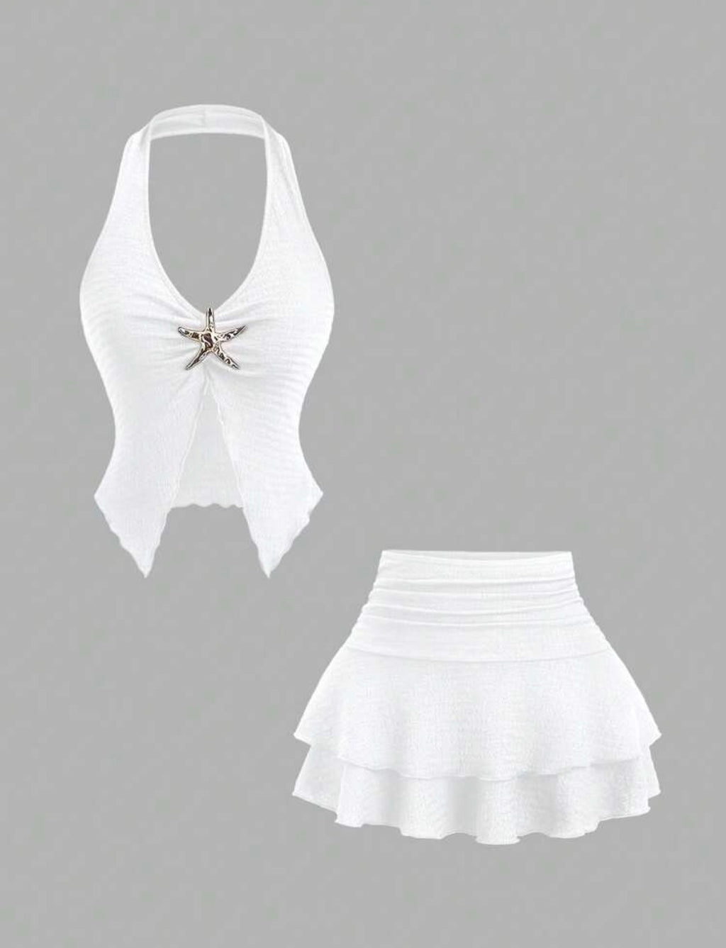 V-neck Crop Top & Mini Skirt 2PCS Set