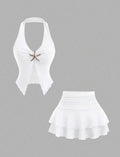 V-neck Crop Top & Mini Skirt 2PCS Set